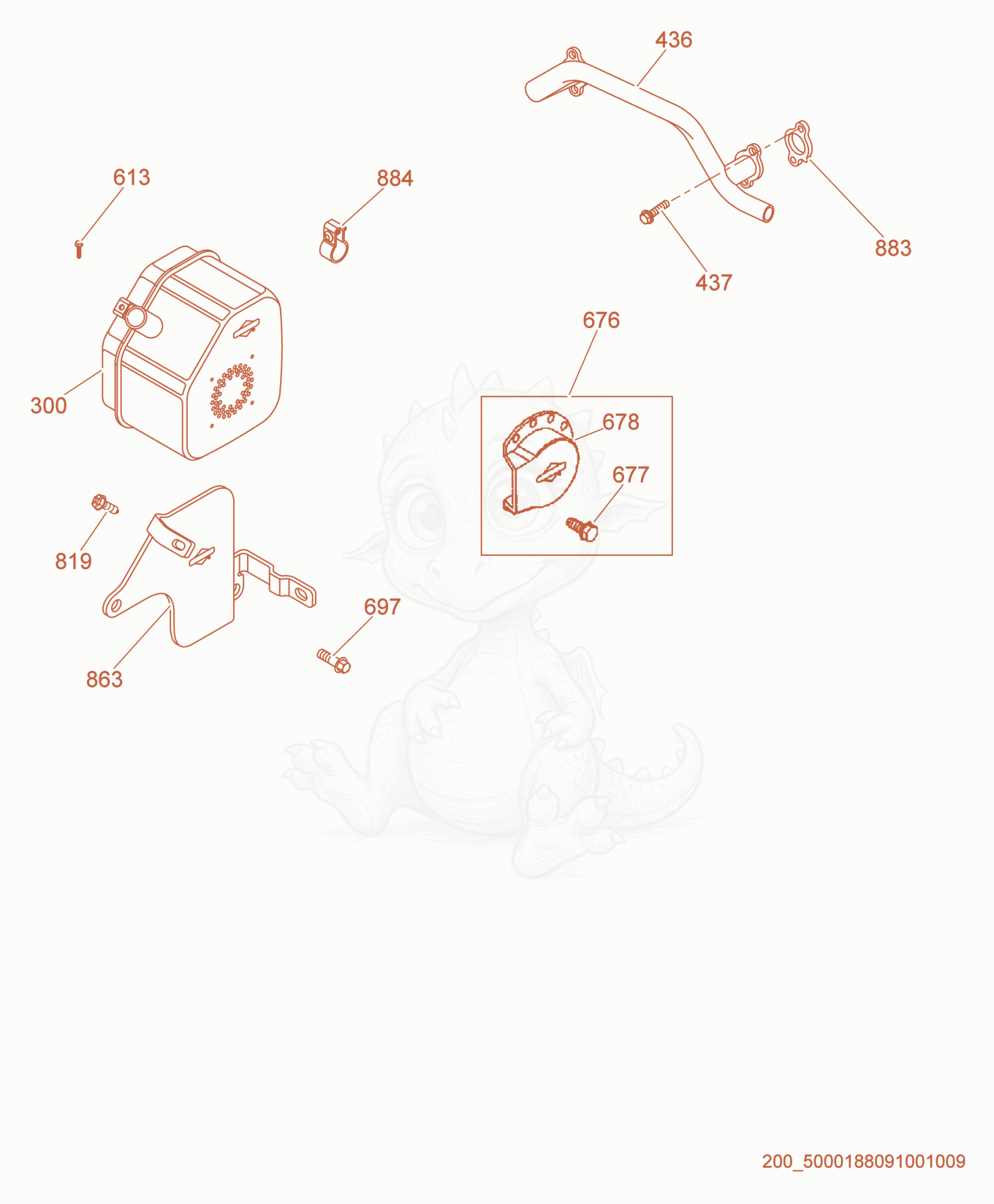 Exploded parts diagram of the Muffler of a Wacker Neuson PTS4V(I), with numbered balloons