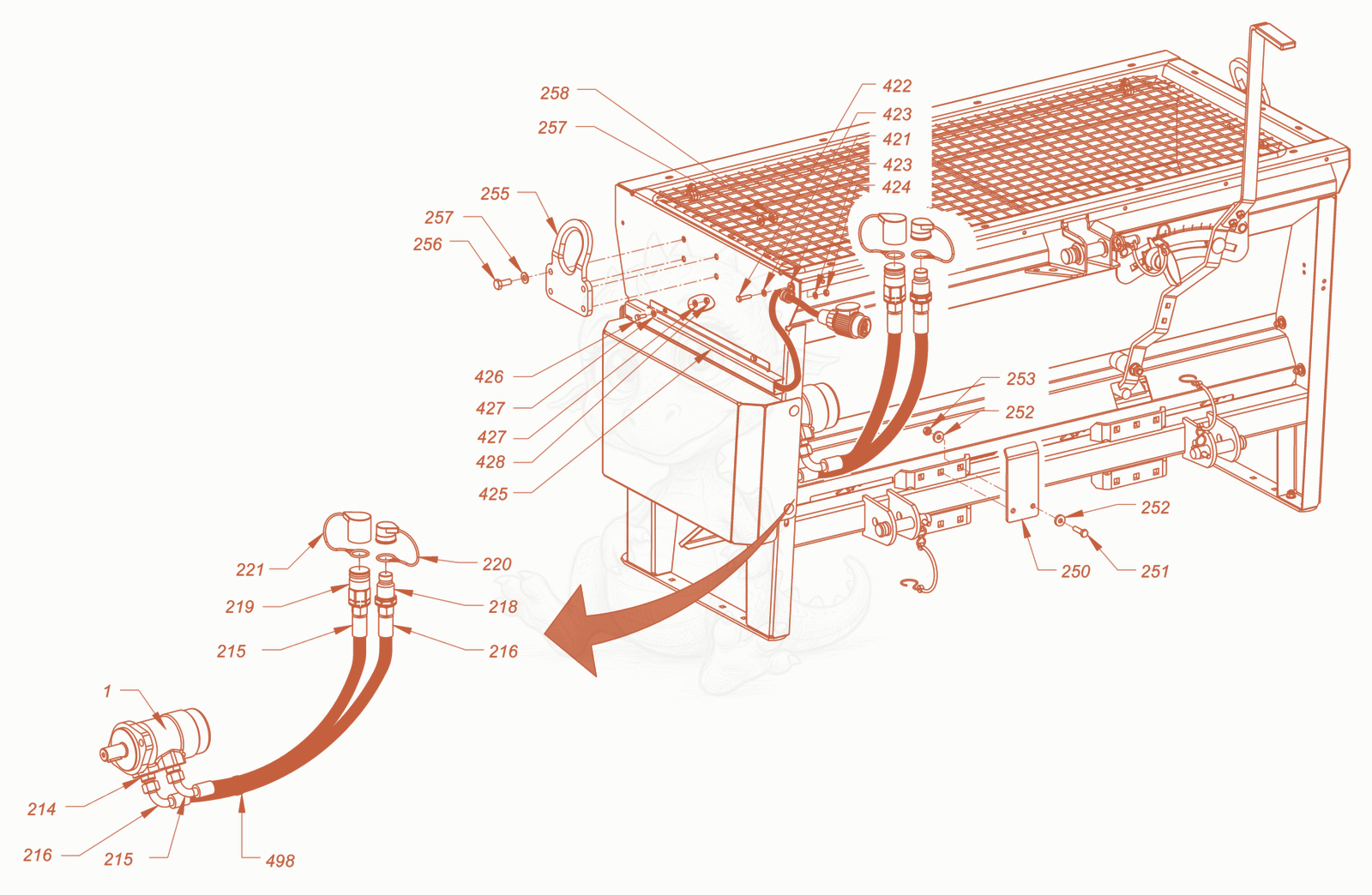 Exploded parts diagram of the chip spreader of a Wacker Neuson RD24-100C, with numbered balloons