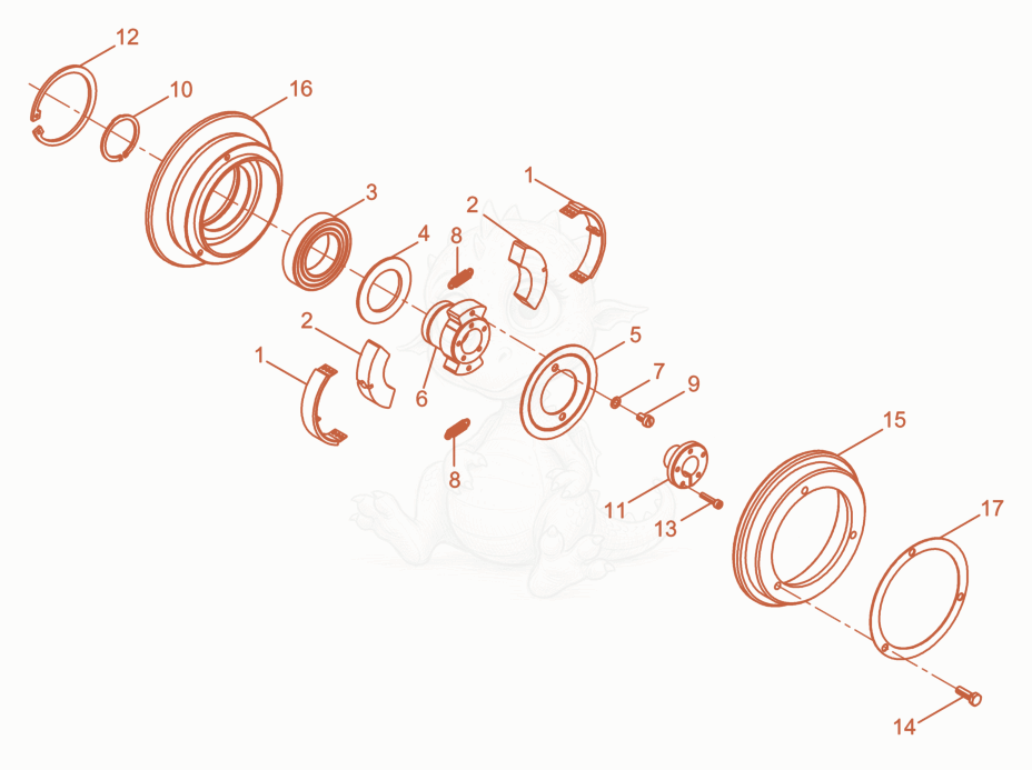 Despiece del Centrifugal Clutch cpl. de una máquina Wacker Neuson BPU2540, con globos numerados