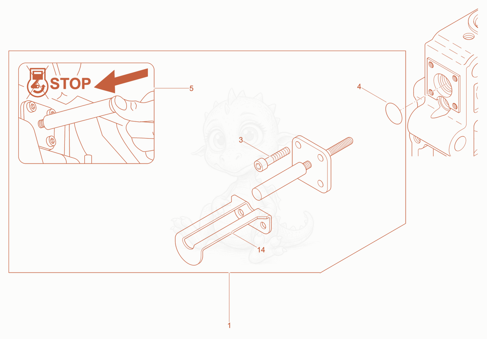 Despiece del Engine stop device de una máquina Wacker Neuson XPSKMAT, con globos numerados