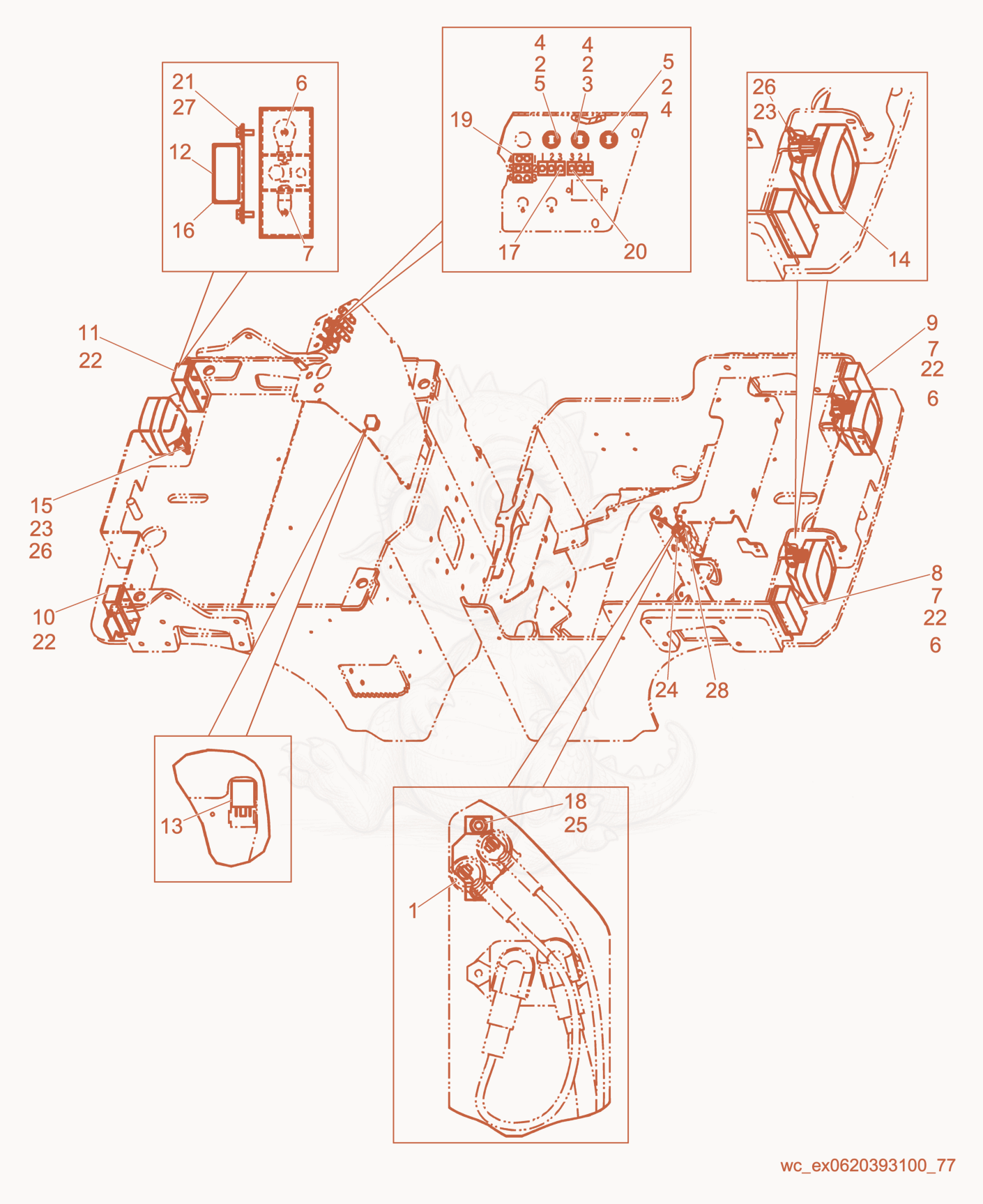 Exploded parts diagram of the Roading light of a Wacker Neuson RD27-120, with numbered balloons