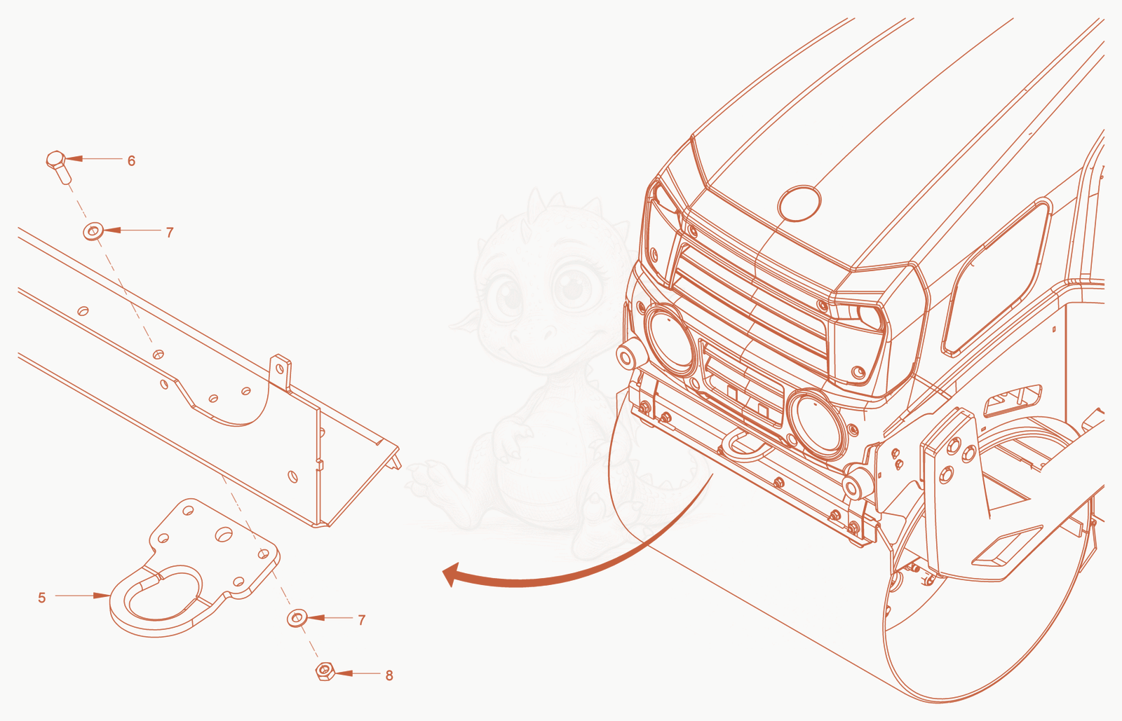 Exploded parts diagram of the Trailer Coupling of a Wacker Neuson RD45-140, with numbered balloons