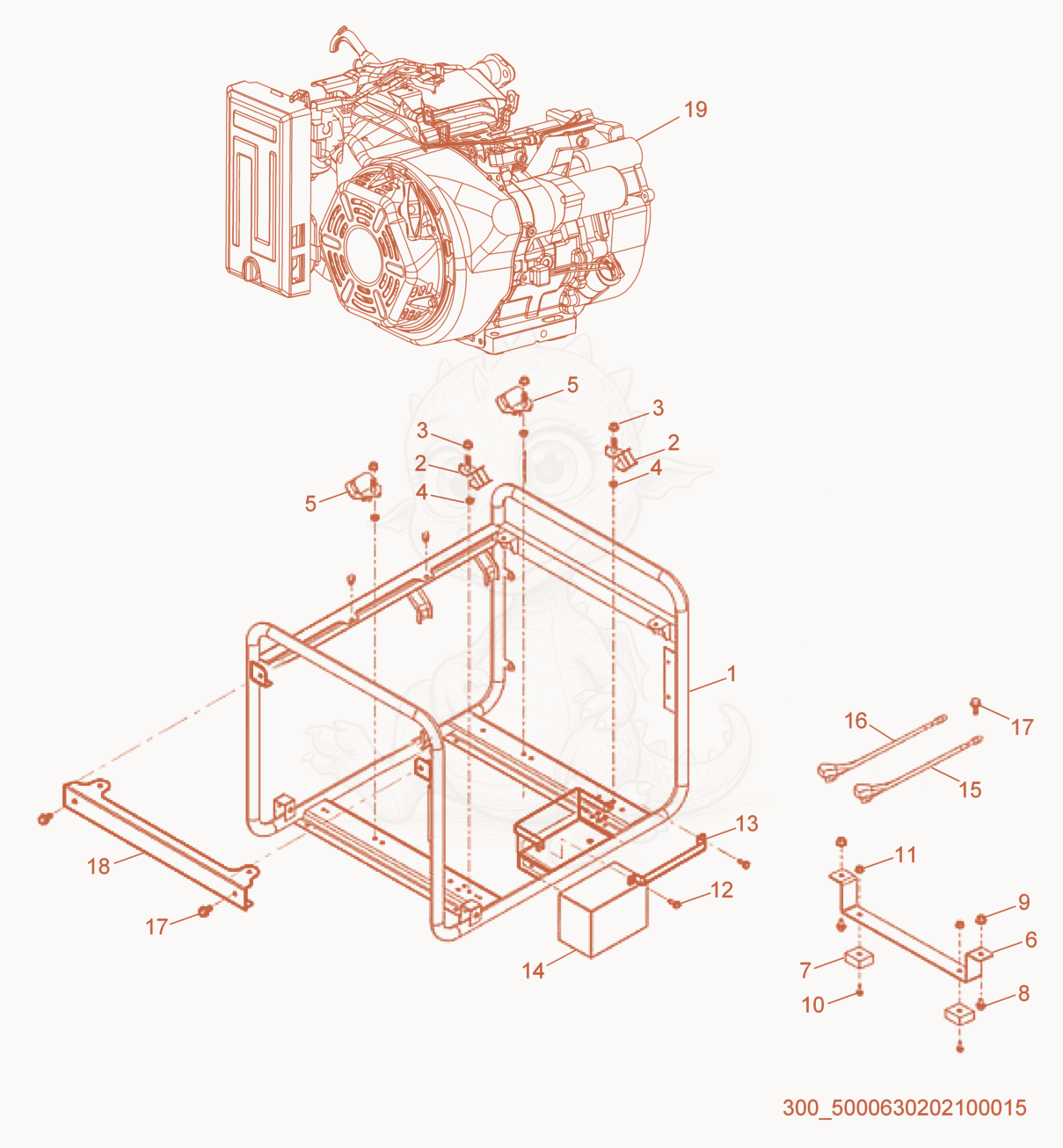 Exploded parts diagram of the Frame cpl. of a Wacker Neuson MG5SD, with numbered balloons