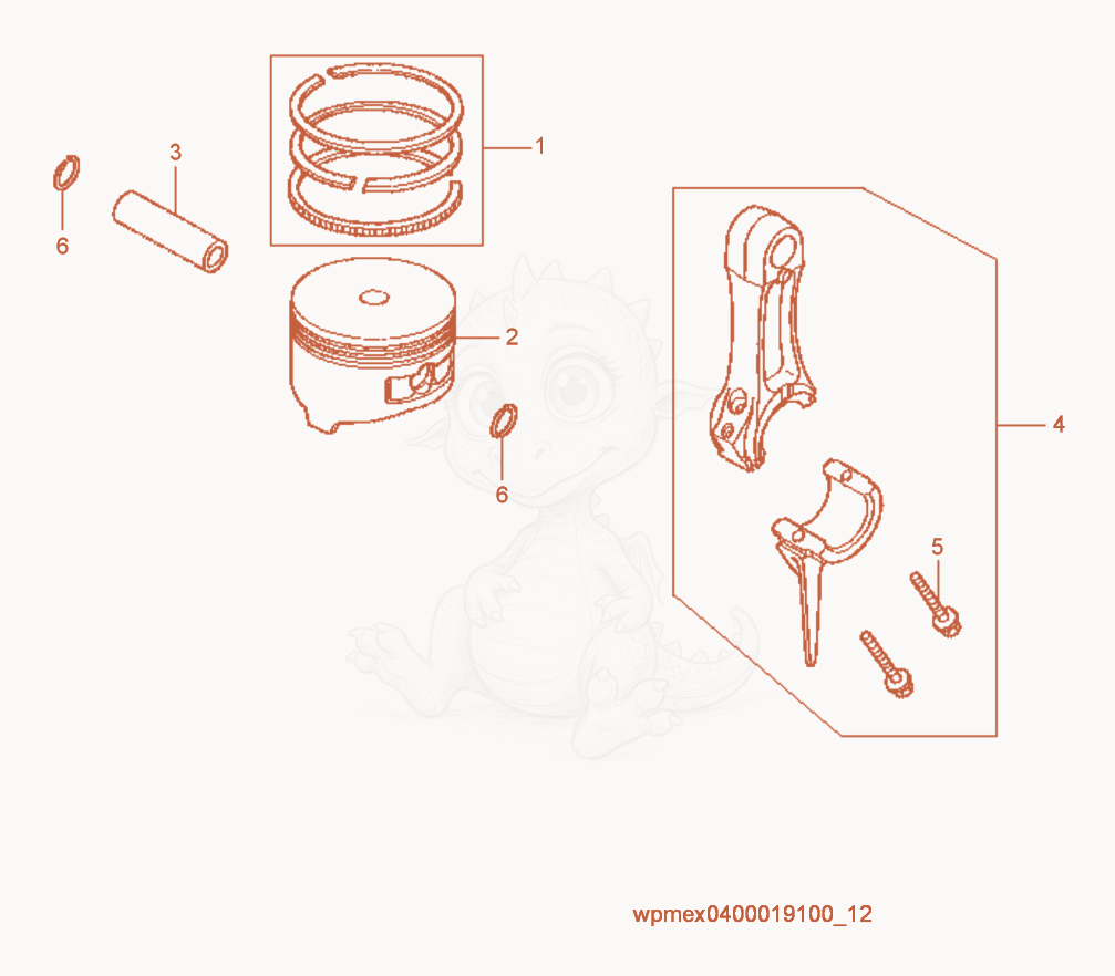 Exploded parts diagram of the Piston of a Wacker Neuson WP1030A, with numbered balloons