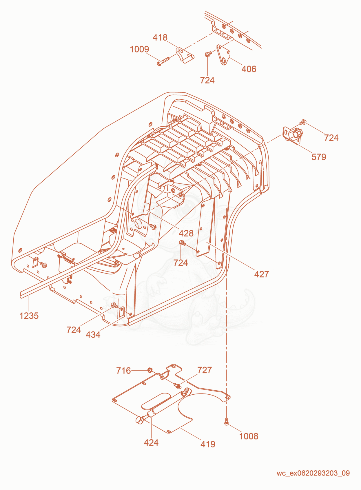 Exploded parts diagram of the Rear Cover of a Wacker Neuson RT56-SC2, with numbered balloons