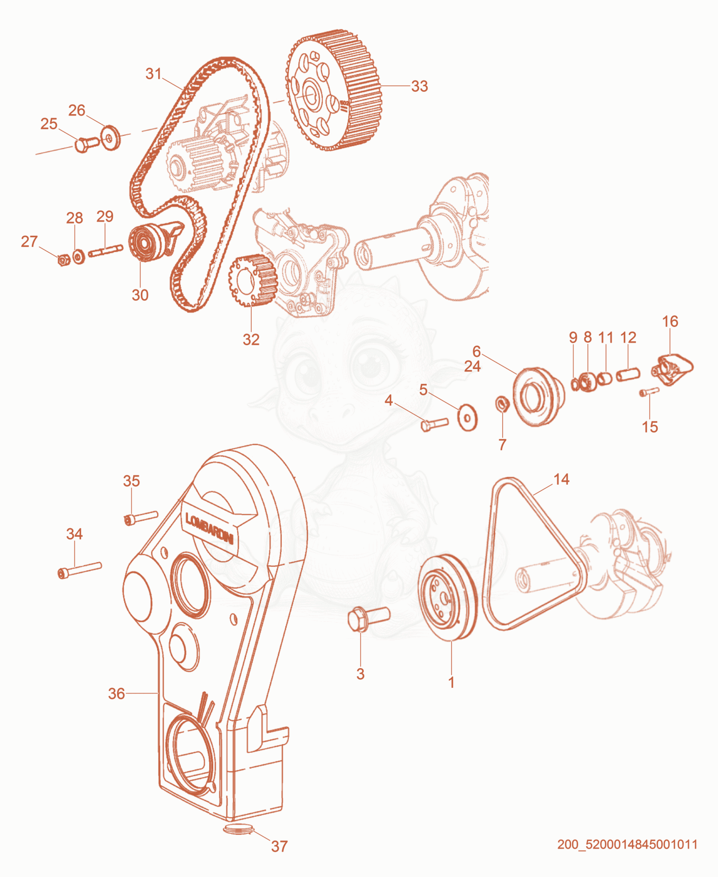 Exploded parts diagram of the Belt cpl. of a Wacker Neuson PT6LT(I), with numbered balloons