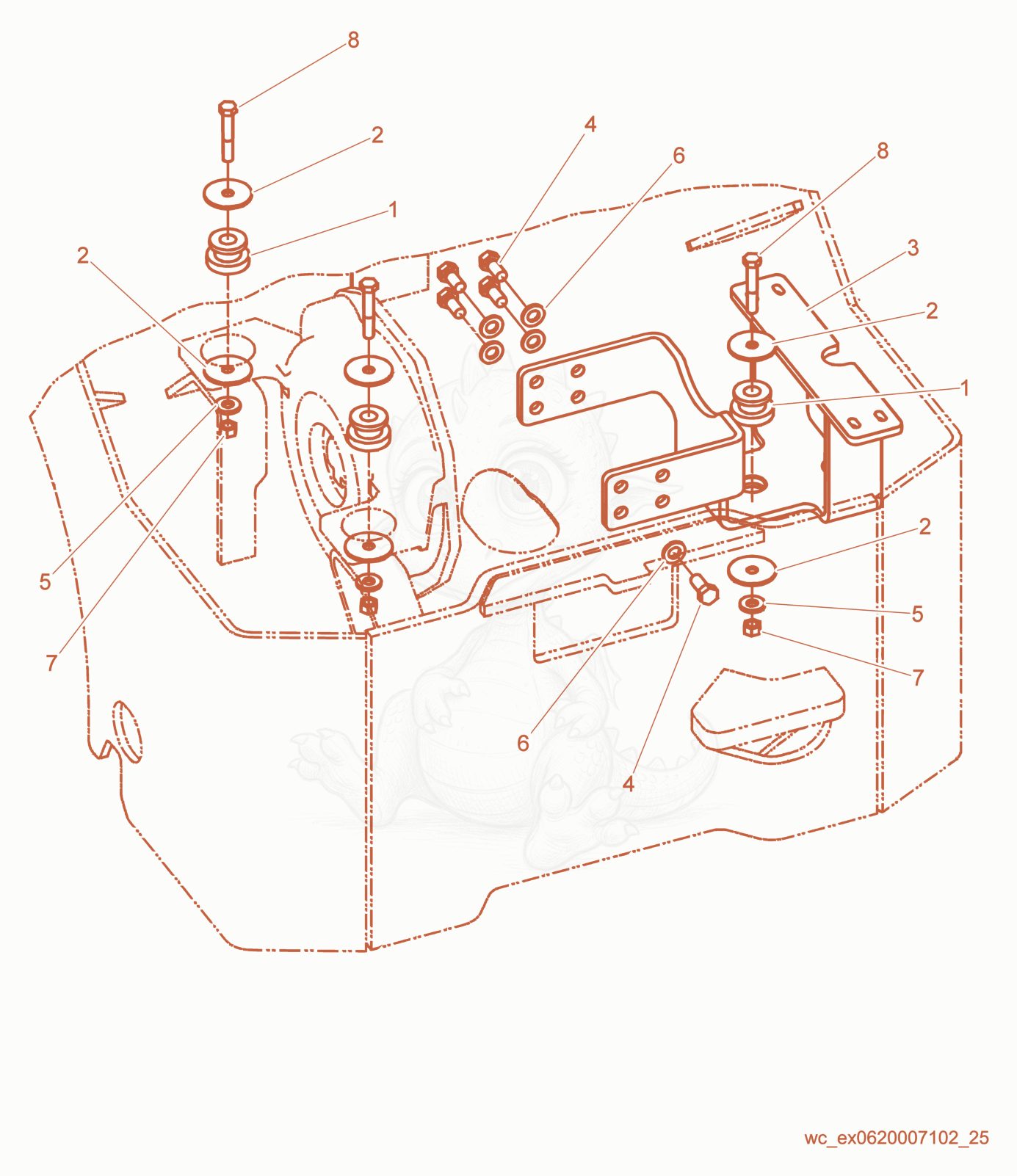 Exploded parts diagram of the Engine Mount of a Wacker Neuson RD27-120, with numbered balloons