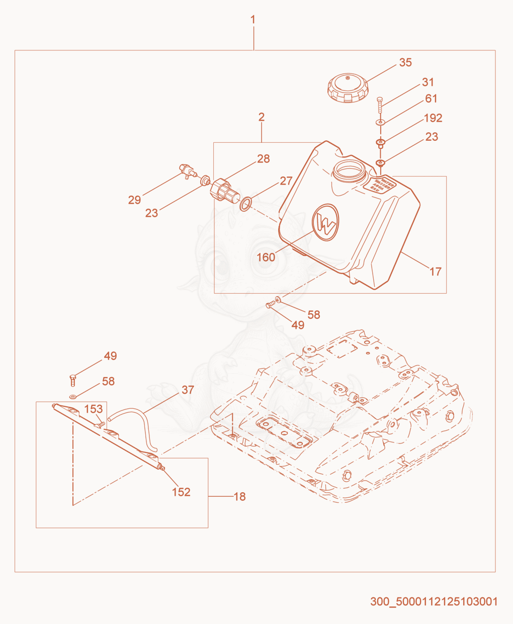 Exploded parts diagram of the Water System Kit of a Wacker Neuson WP1540W, with numbered balloons