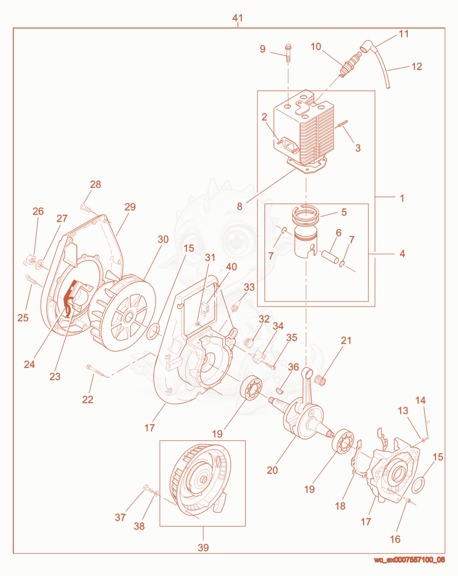Exploded parts diagram of the Engine-WM 80 of a Wacker Neuson BS45YA, with numbered balloons