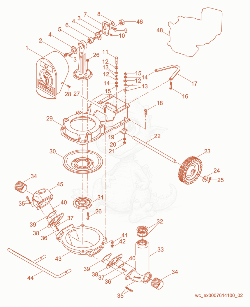 Exploded parts diagram of the Pump of a Wacker Neuson PDI3, with numbered balloons