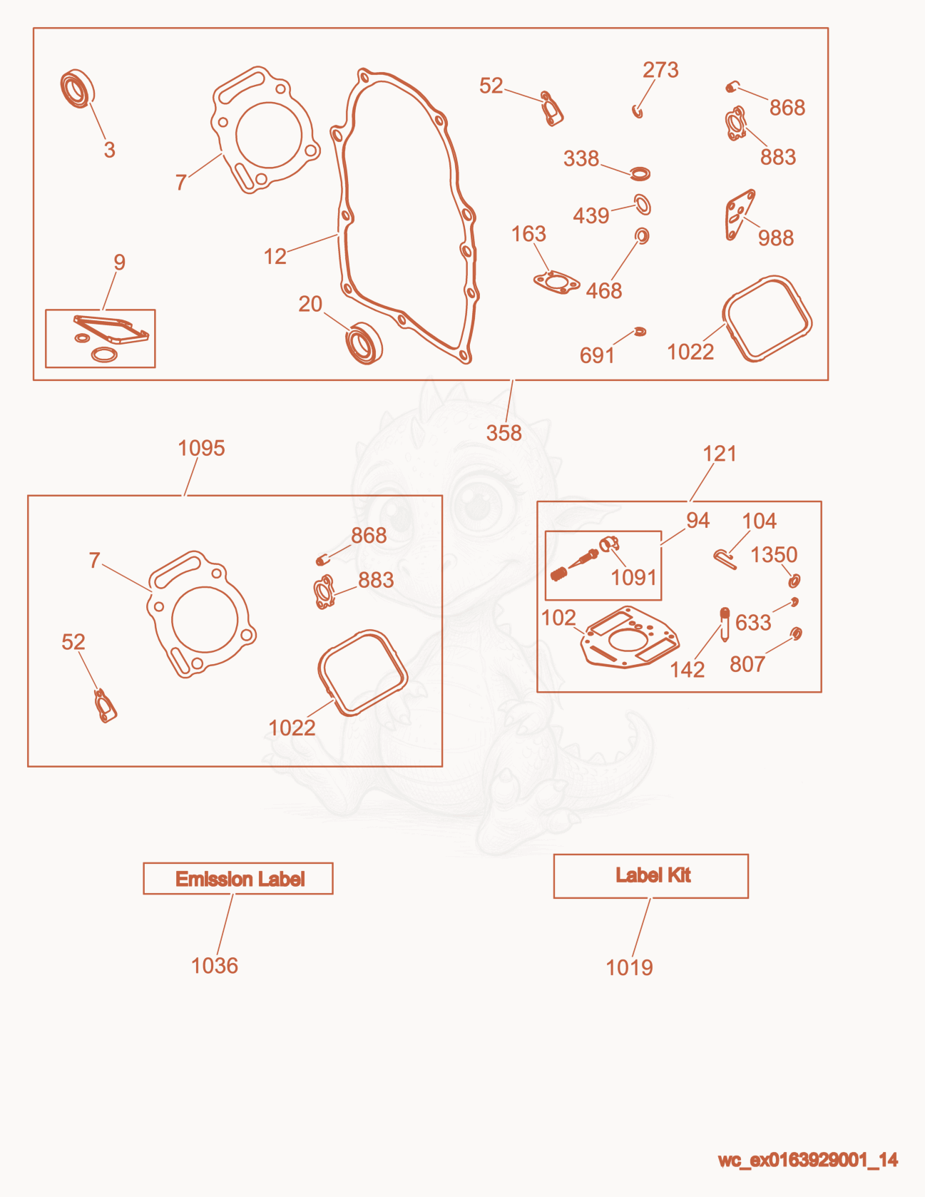 Exploded parts diagram of the Overhaul Kits of a Wacker Neuson PTS4V, with numbered balloons