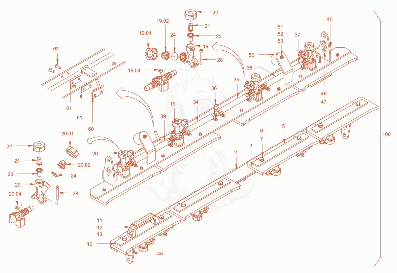 Exploded parts diagram of the additive sprinkling of a Wacker Neuson RD45-140CUS, with numbered balloons