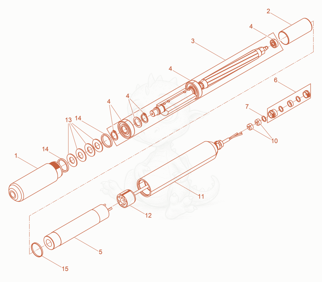 Exploded parts diagram of the Internal Vibrator of a Wacker Neuson IREN65/250GV, with numbered balloons