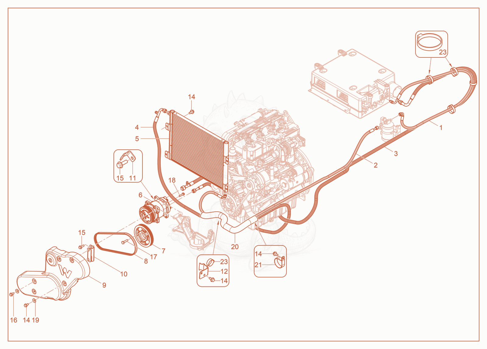 Exploded parts diagram of the Air-Conditioning Install of a Wacker Neuson ST27, with numbered balloons
