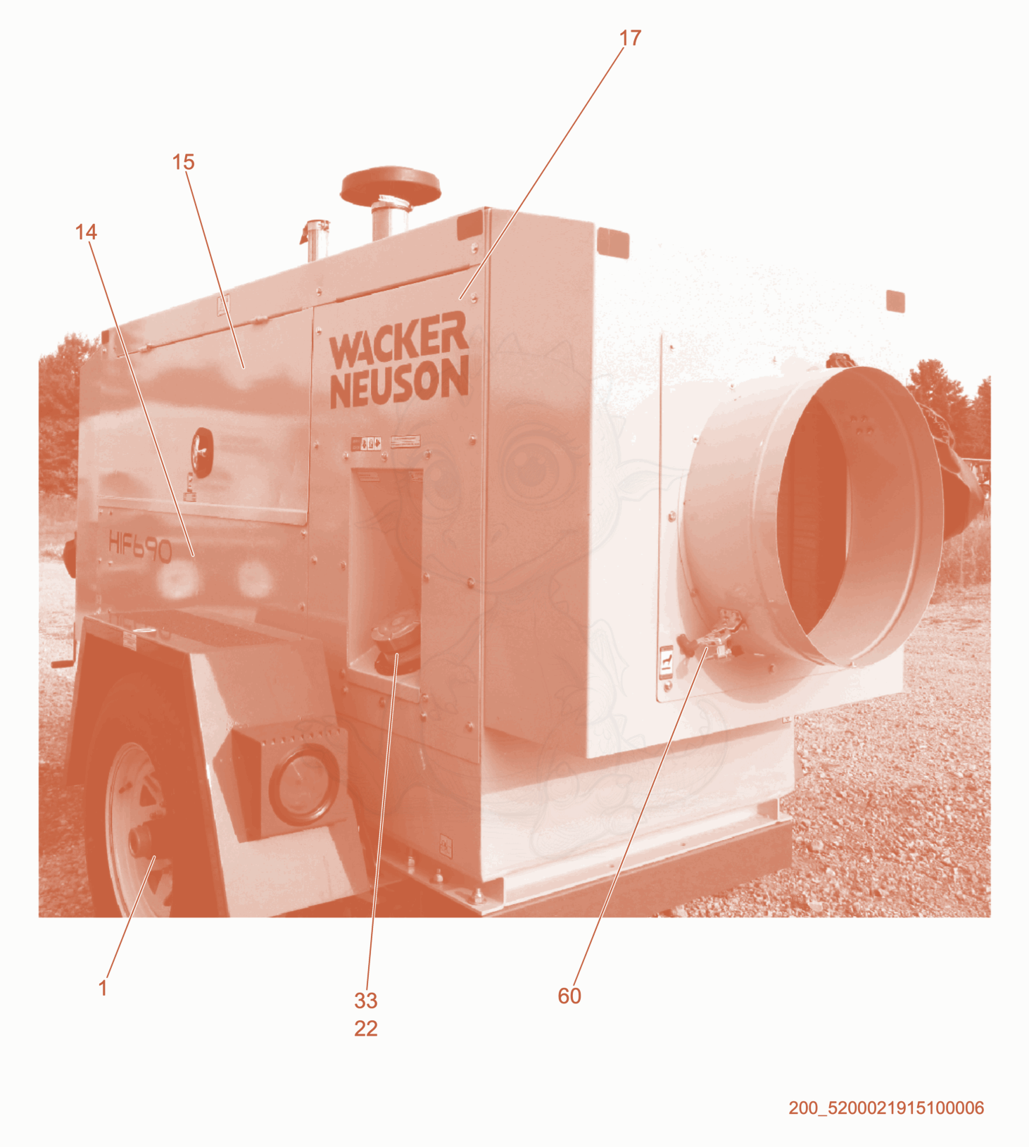 Despiece del Trailer cpl. (3) de una máquina Wacker Neuson HIF690, con globos numerados