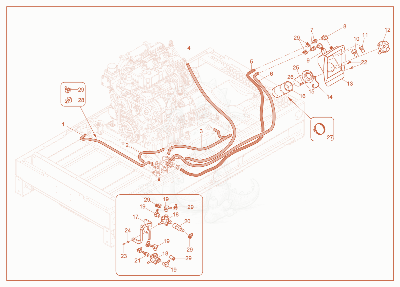 Exploded parts diagram of the Fuel Quick Connect of a Wacker Neuson G35, with numbered balloons