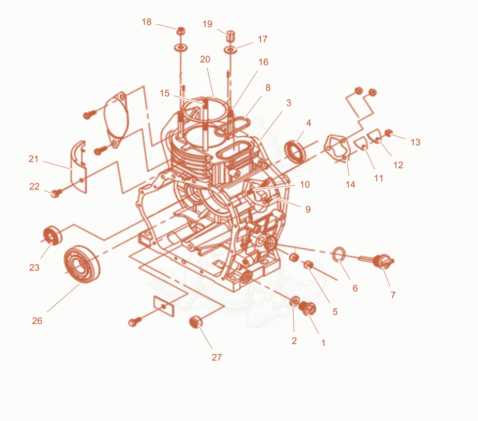 Exploded parts diagram of the Crankcase Assy of a Wacker Neuson D3.5GD2, with numbered balloons