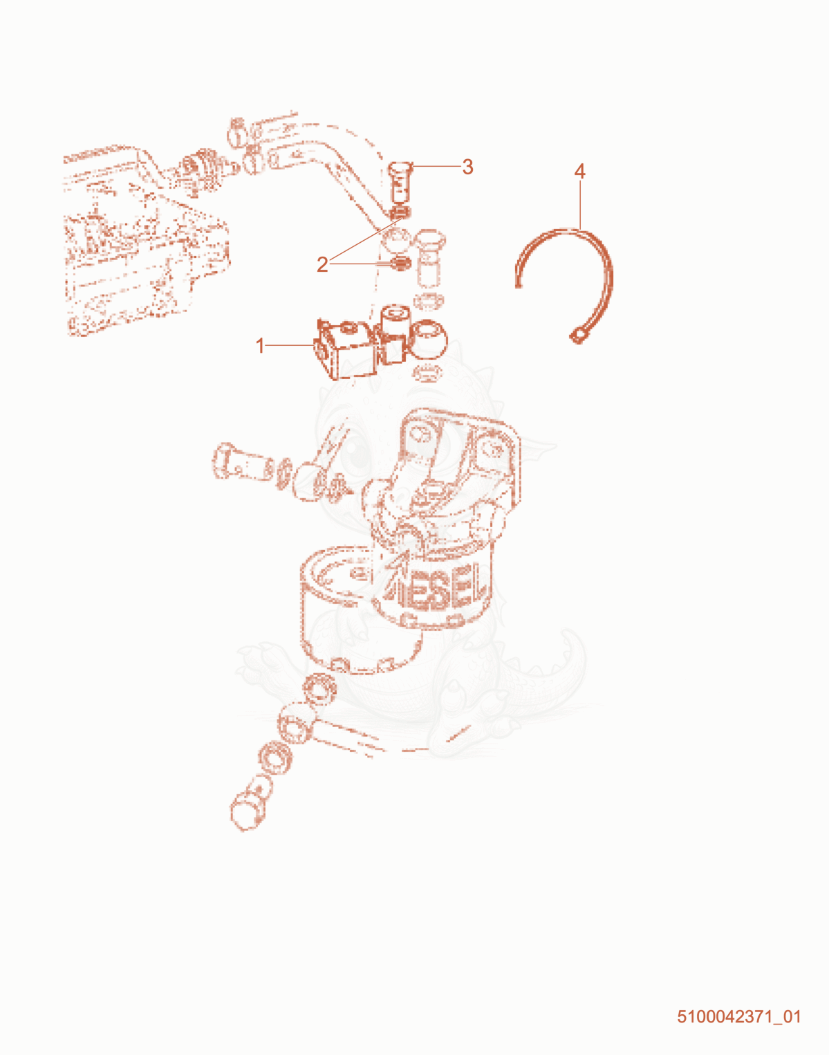 Exploded parts diagram of the Fuel Solenoid of a Wacker Neuson RTLX-SC3, with numbered balloons