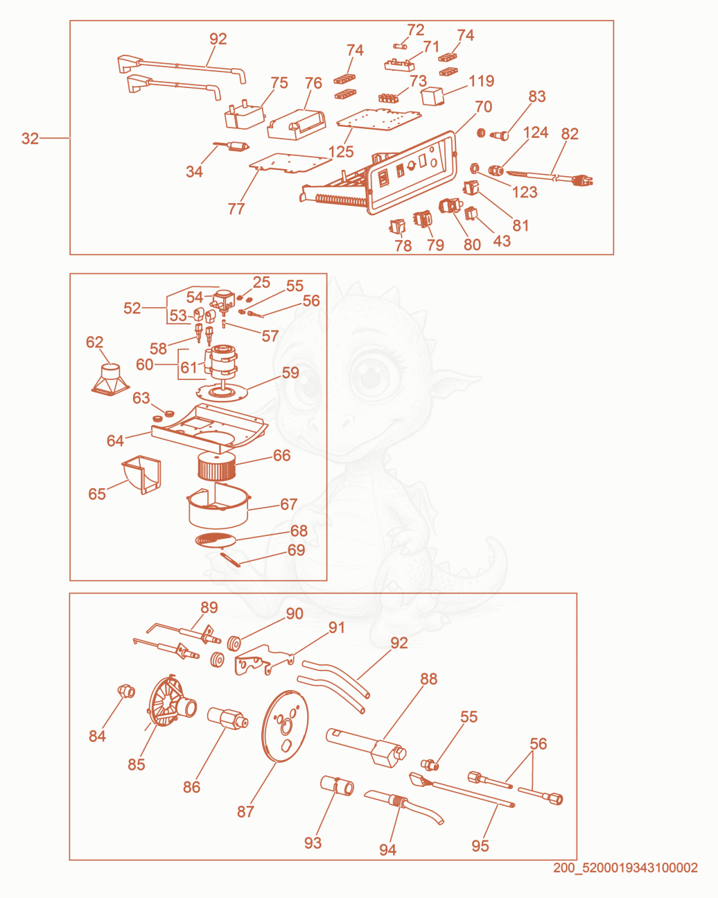 Exploded parts diagram of the Fuel Pump/Control Panel/Burner of a Wacker Neuson HI120HD, with numbered balloons
