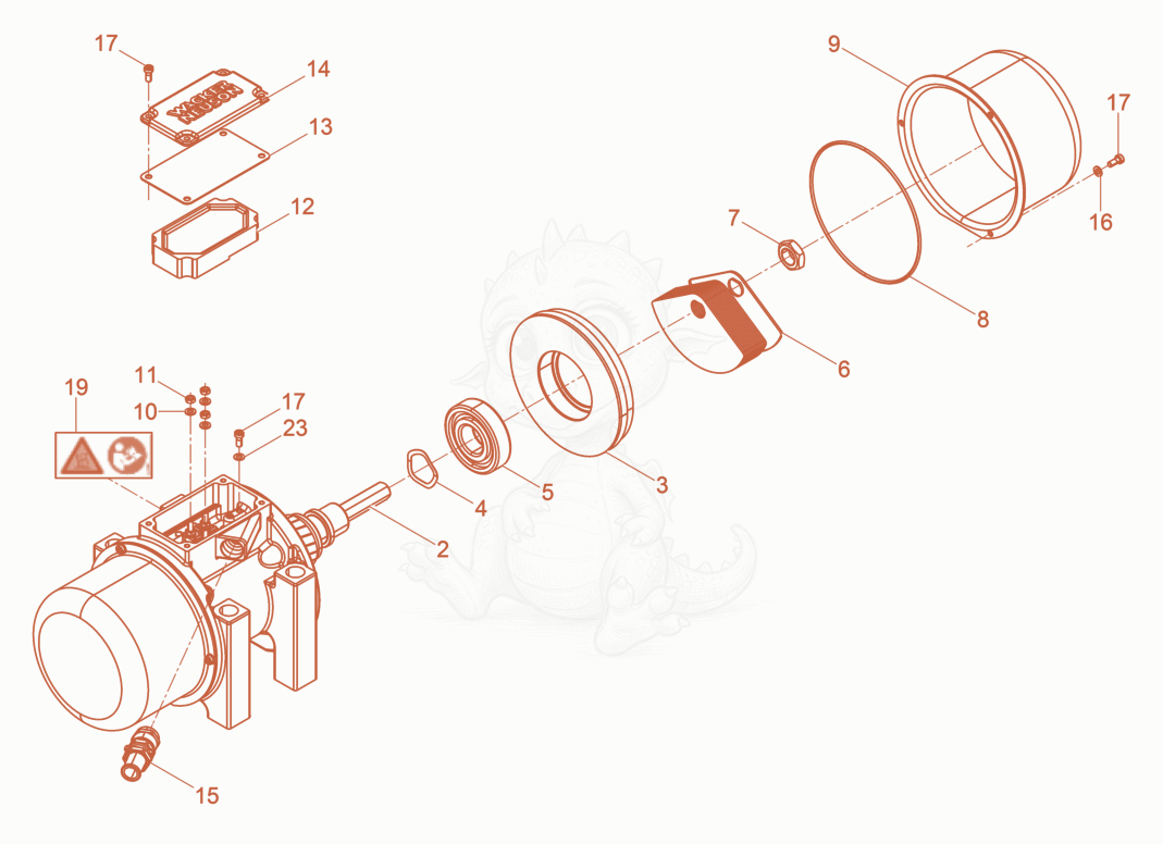 Exploded parts diagram of the External Vibrator cpl. of a Wacker Neuson AR53/3/400, with numbered balloons