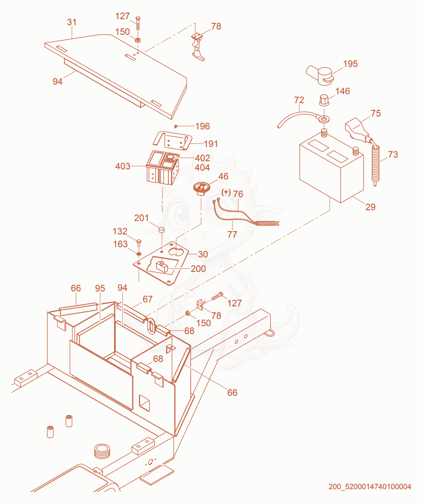 Exploded parts diagram of the Battery Box of a Wacker Neuson PT6LT(I), with numbered balloons