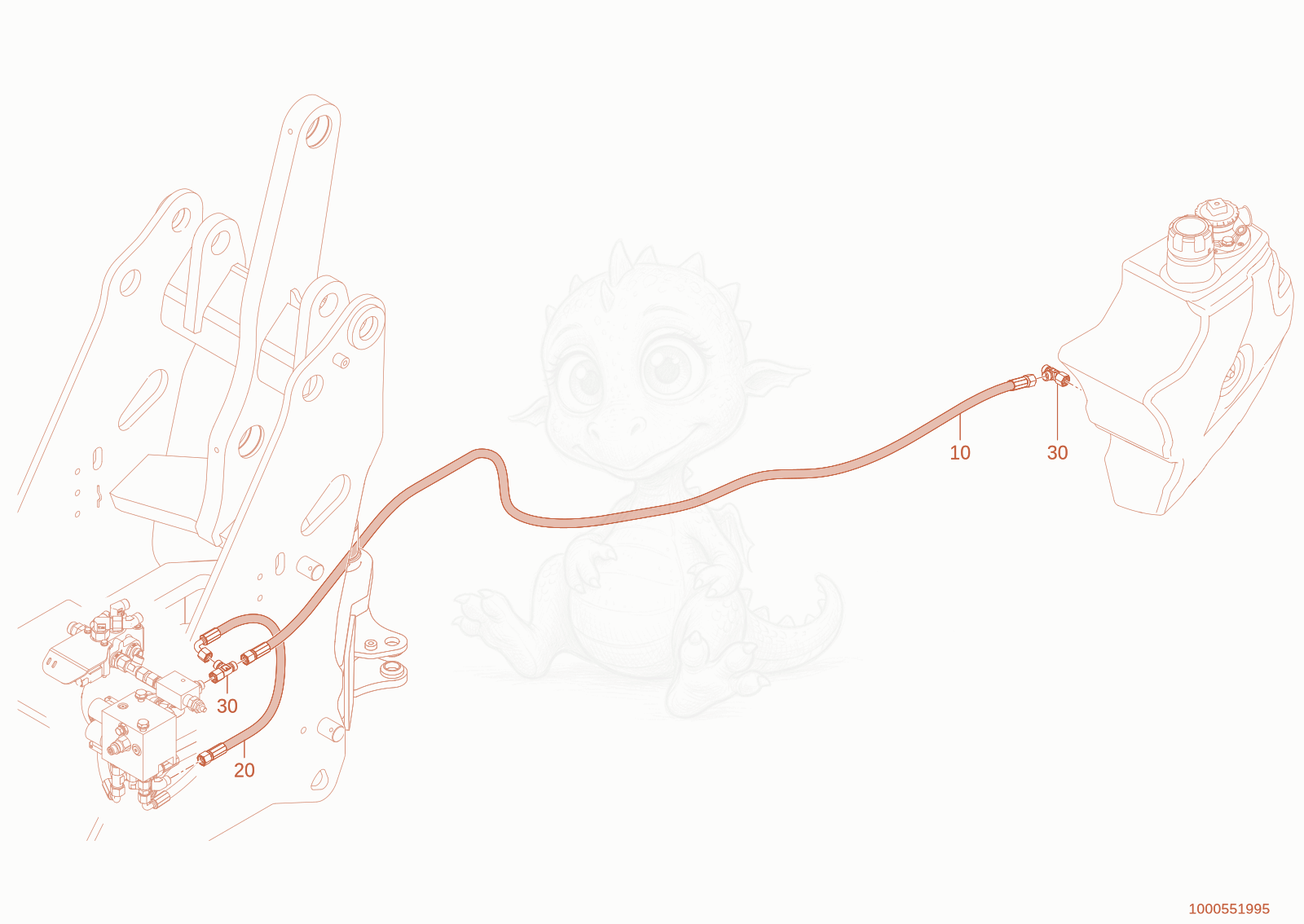 Exploded parts diagram of the reflux line of a Wacker Neuson WL300E(A15-01), with numbered balloons