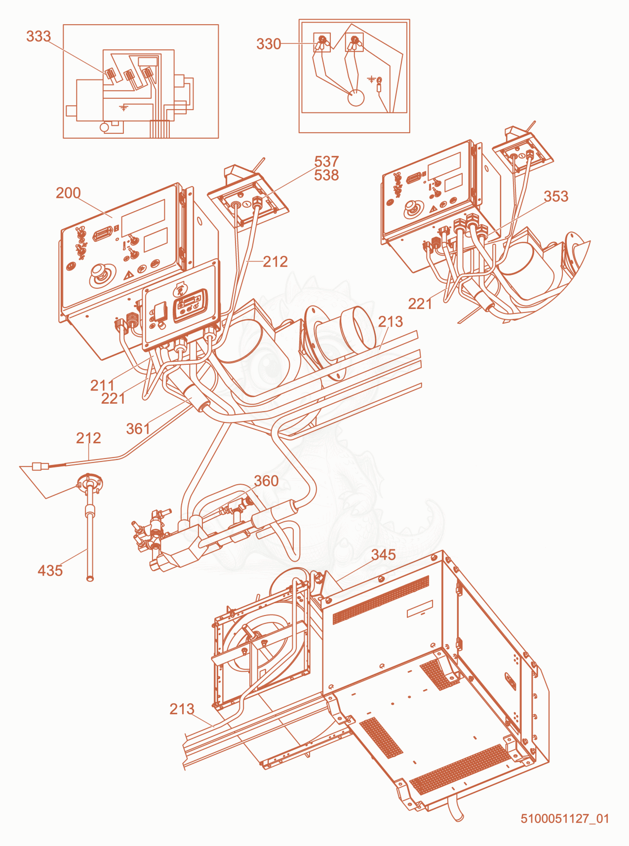 Exploded parts diagram of the Wiring cpl. of a Wacker Neuson HI1000DGM, with numbered balloons