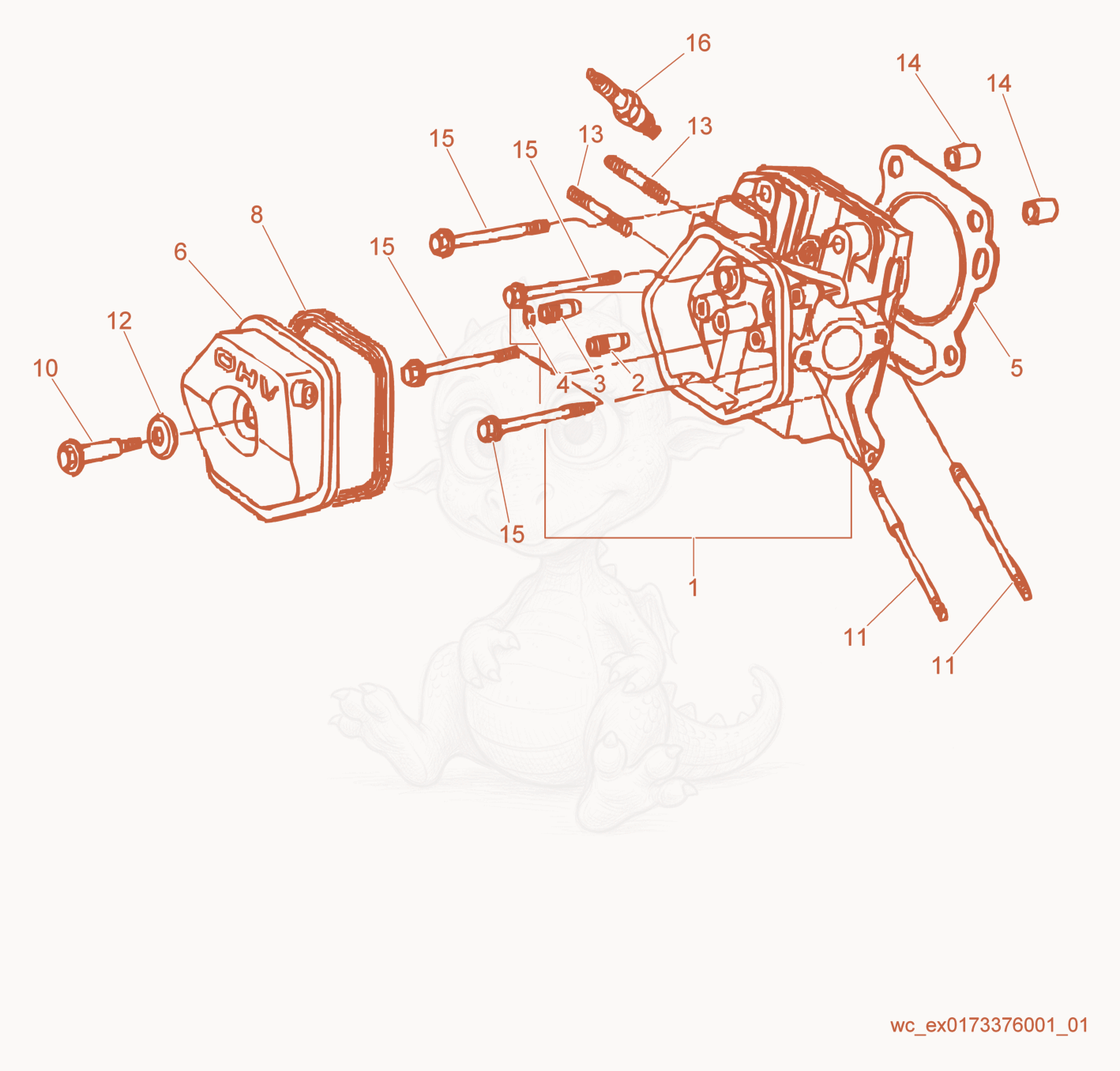 Exploded parts diagram of the Cylinder Head/Cover of a Wacker Neuson GP3800A, with numbered balloons