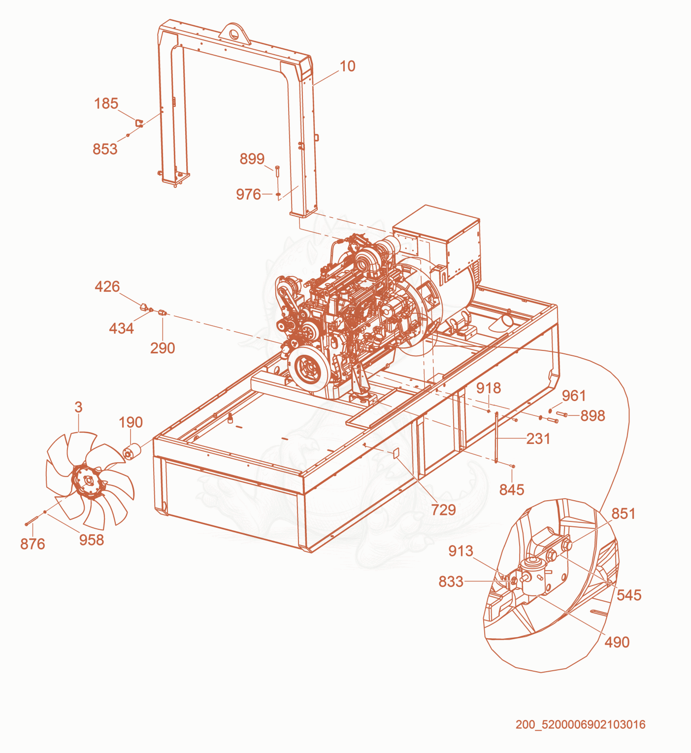 Exploded parts diagram of the Generator/Engine of a Wacker Neuson G150, with numbered balloons