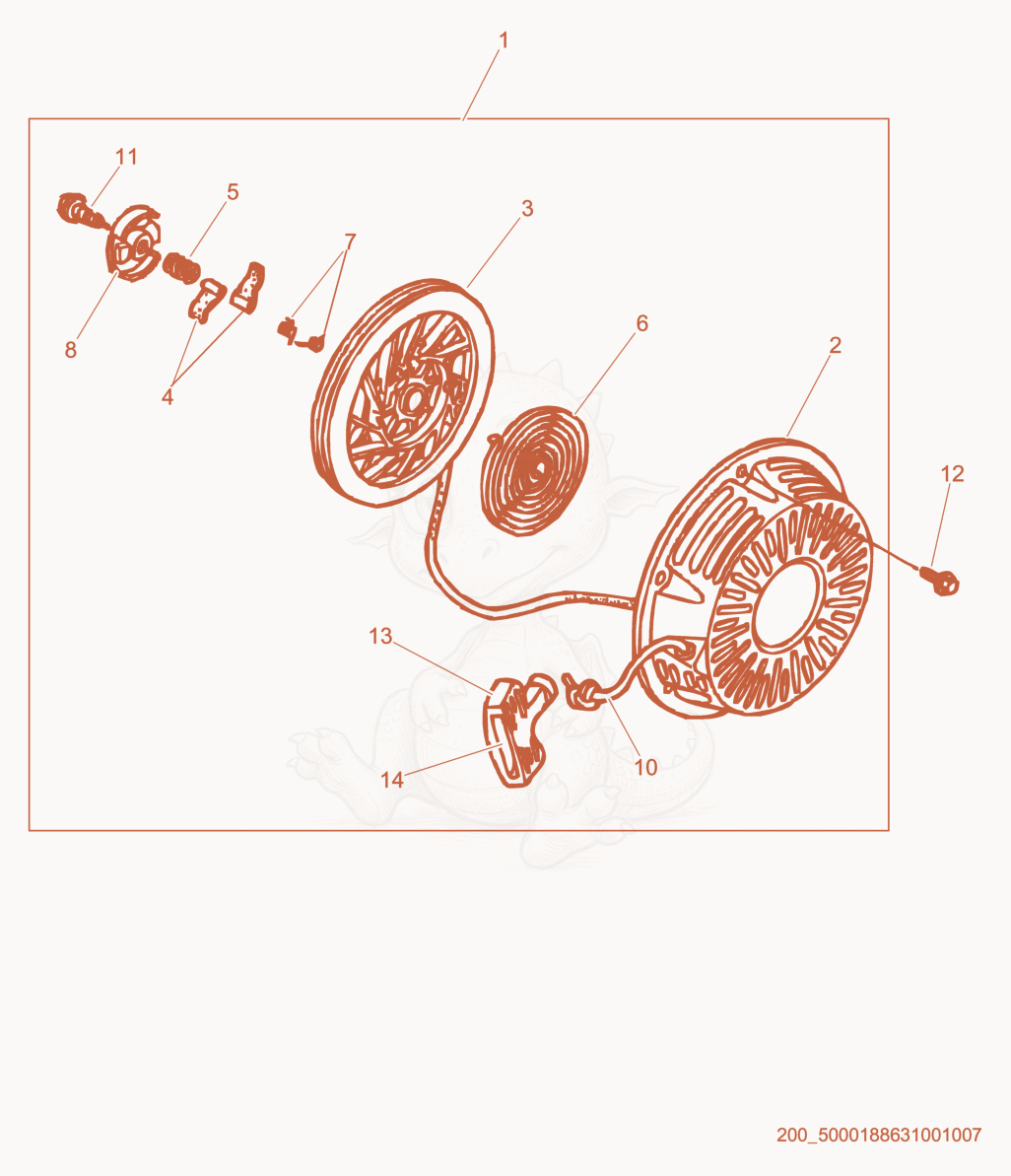 Exploded parts diagram of the Starter cpl. of a Wacker Neuson GP5600A, with numbered balloons