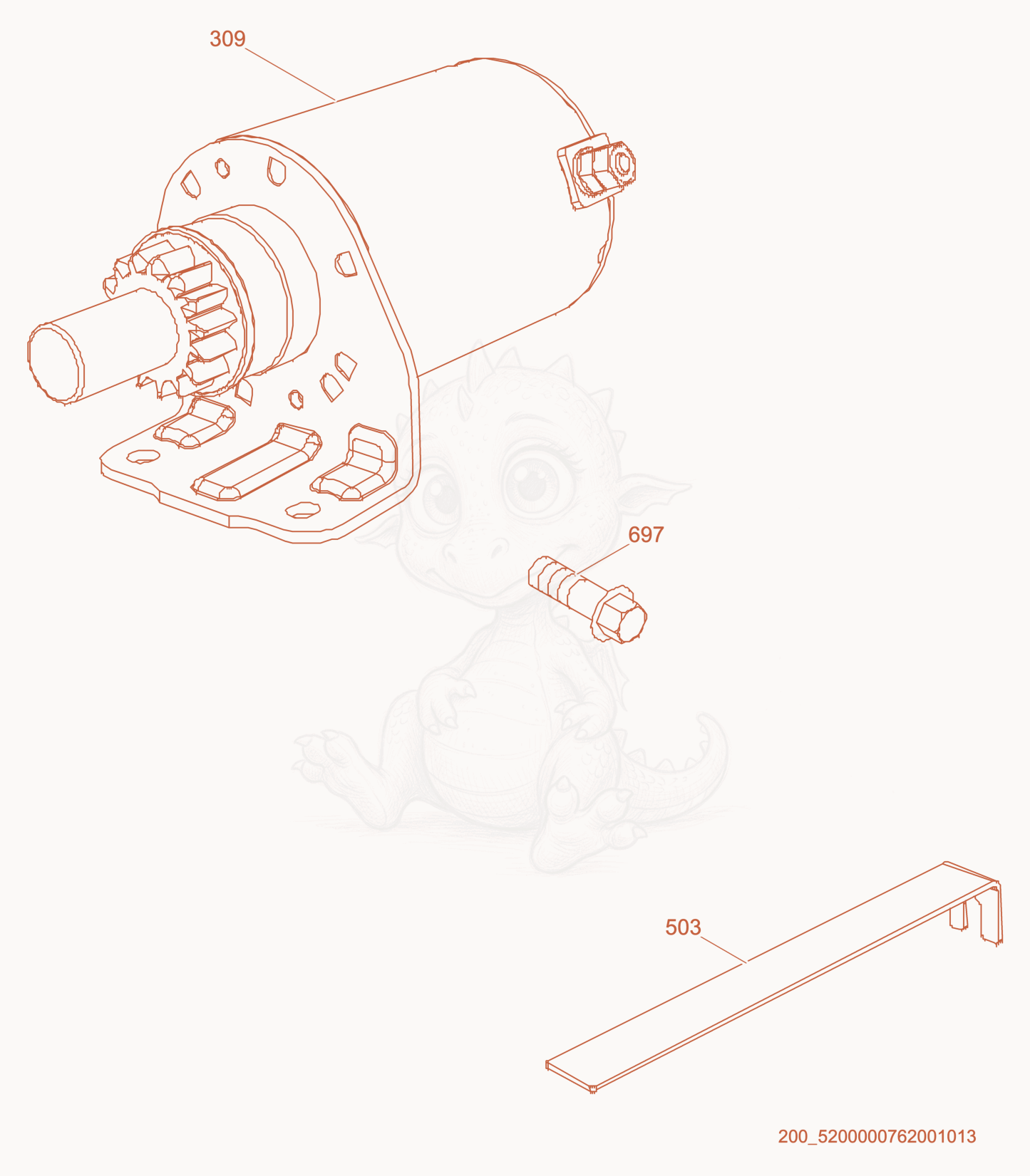 Exploded parts diagram of the Starter Motor of a Wacker Neuson GPS9700, with numbered balloons