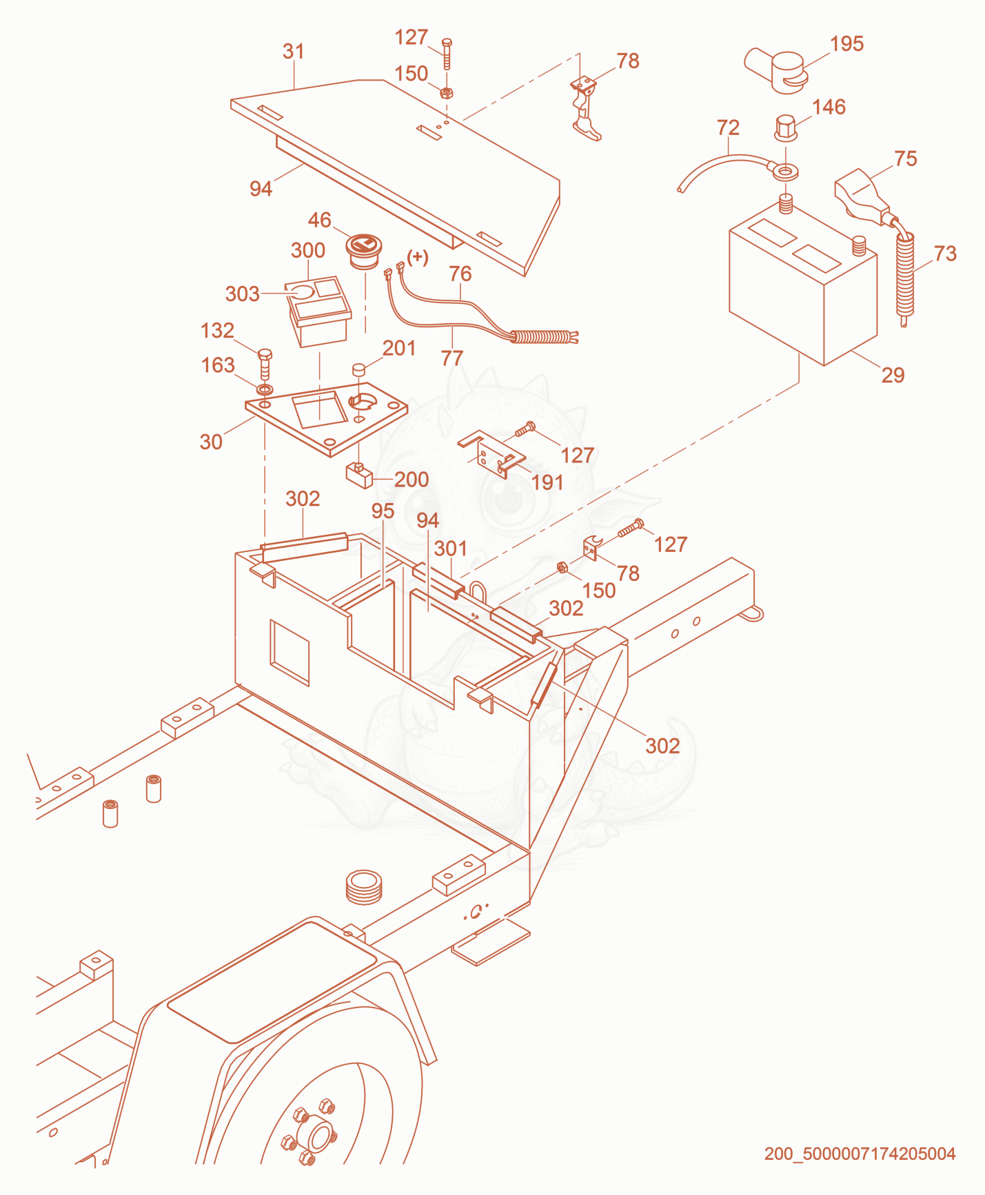Exploded parts diagram of the Battery Box of a Wacker Neuson PT6LT, with numbered balloons