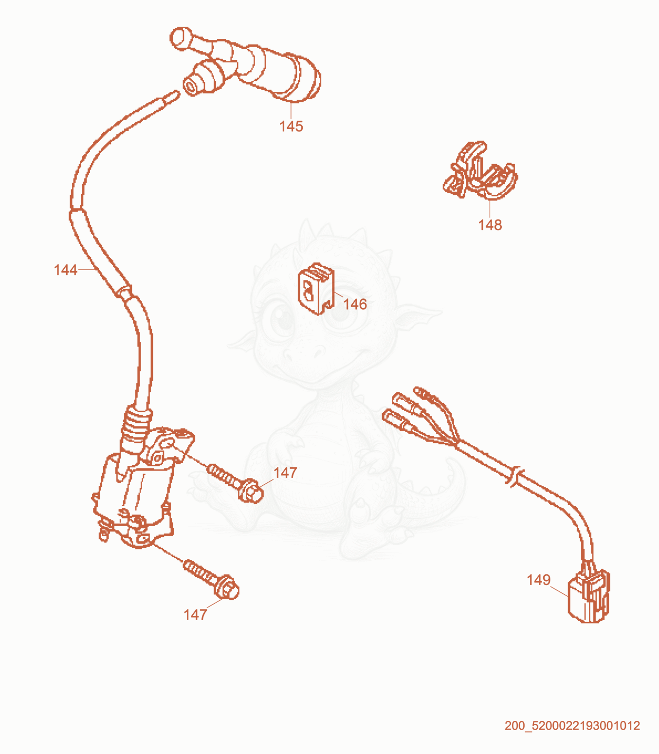 Despiece del Ignition Coil de una máquina Wacker Neuson RD7A, con globos numerados