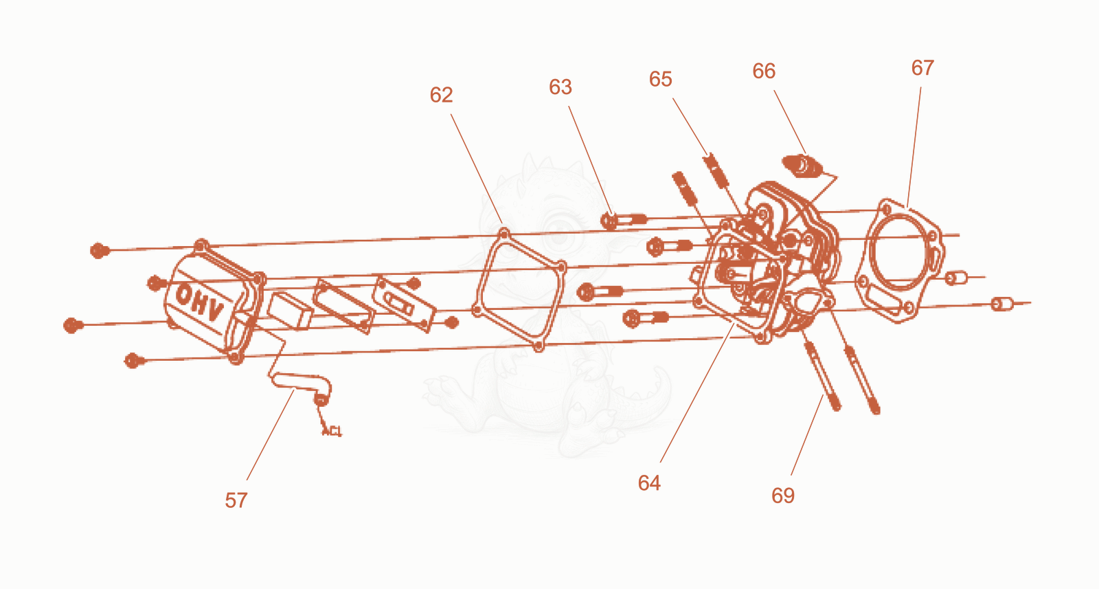 Exploded parts diagram of the Cylinder head cpl. of a Wacker Neuson GB3000GCE, with numbered balloons