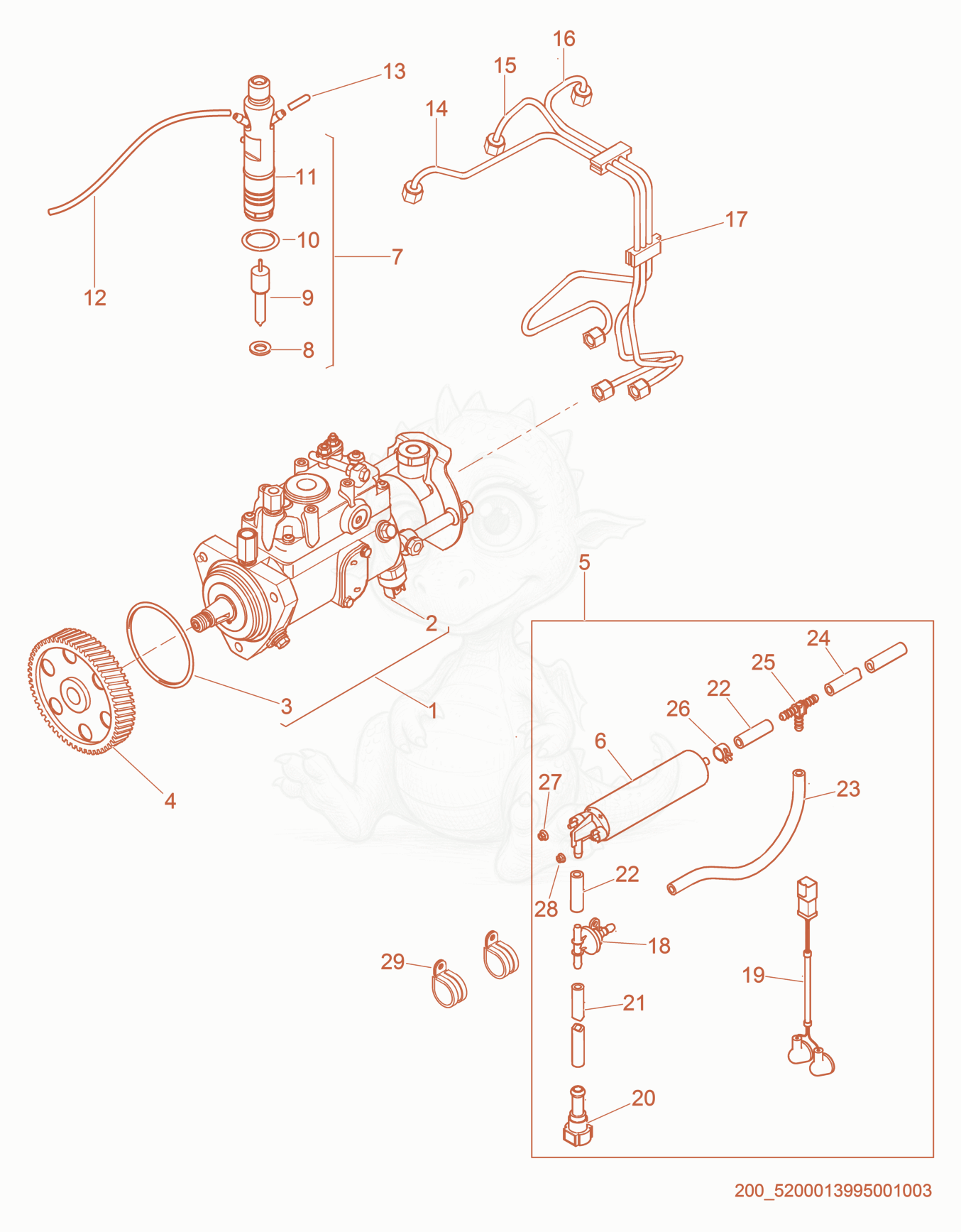 Exploded parts diagram of the Fuel Pump cpl. of a Wacker Neuson G40, with numbered balloons