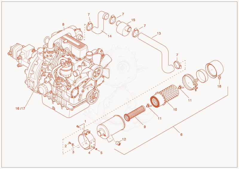 Exploded parts diagram of the air cleaner of a Wacker Neuson 5001RDV, with numbered balloons
