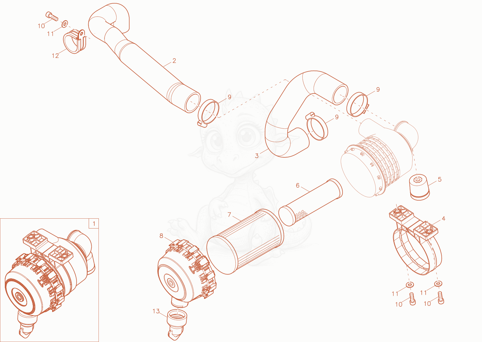 Exploded parts diagram of the air cleaner of a Wacker Neuson ET18-2, with numbered balloons
