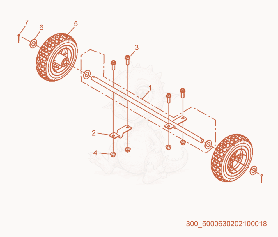 Exploded parts diagram of the Wheel Frame Assembly of a Wacker Neuson MG5SD, with numbered balloons