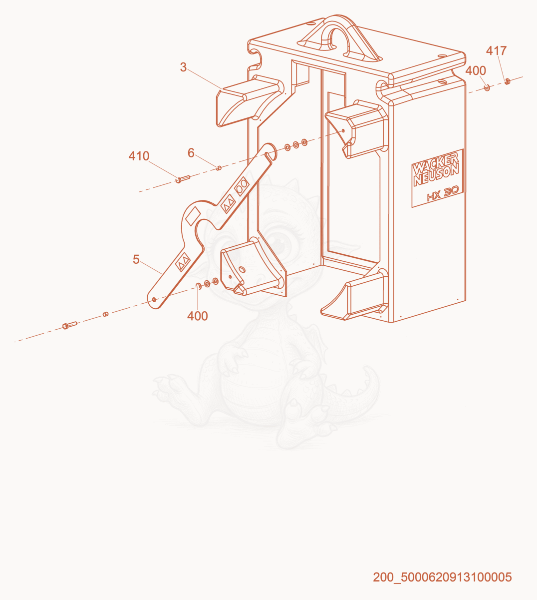 Exploded parts diagram of the Housing cpl. of a Wacker Neuson HX30, with numbered balloons