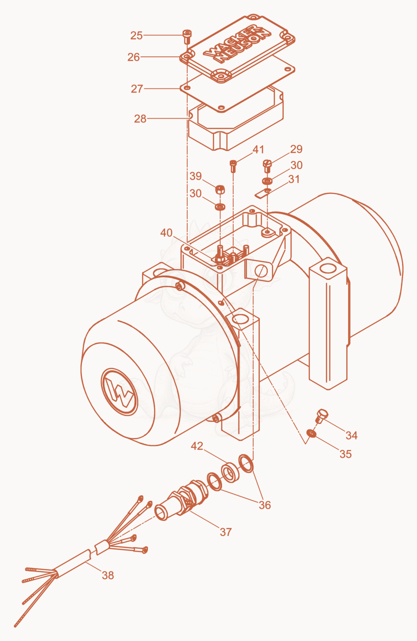 Exploded parts diagram of the External Vibrator cpl. of a Wacker Neuson AR54/3,6/480, with numbered balloons