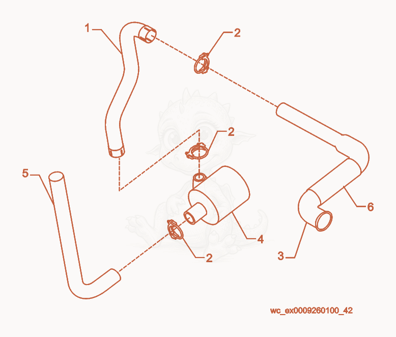 Despiece del Muffler cpl. de una máquina Wacker Neuson G85, con globos numerados