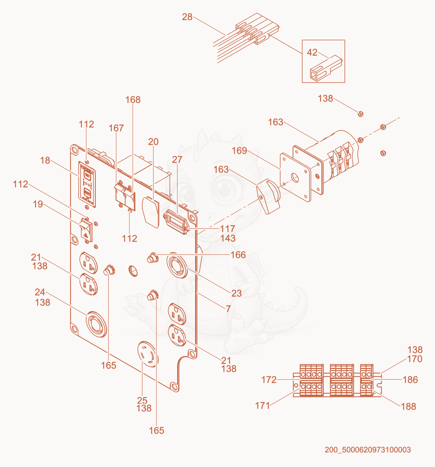 Exploded parts diagram of the Control Panel of a Wacker Neuson GPS9700, with numbered balloons