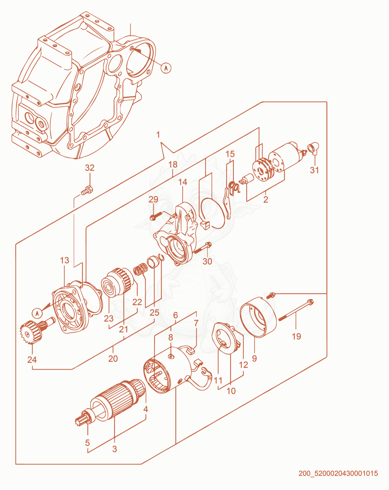Exploded parts diagram of the Starter of a Wacker Neuson APT4S, with numbered balloons