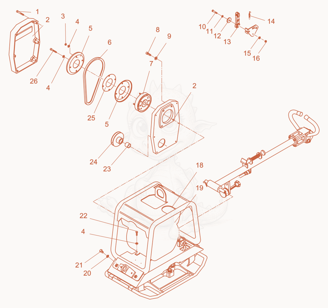 Exploded parts diagram of the Vibratory Plate cpl. of a Wacker Neuson DPU2440H, with numbered balloons