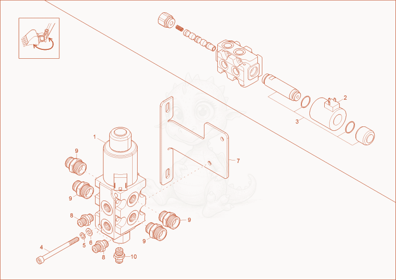 Exploded parts diagram of the change over valve (Option) of a Wacker Neuson 9503, with numbered balloons