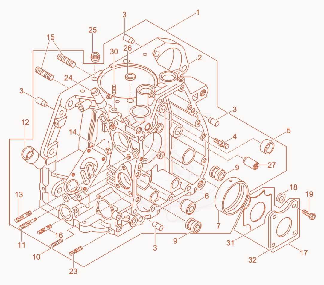 Exploded parts diagram of the Crankcase of a Wacker Neuson DPU4045H, with numbered balloons