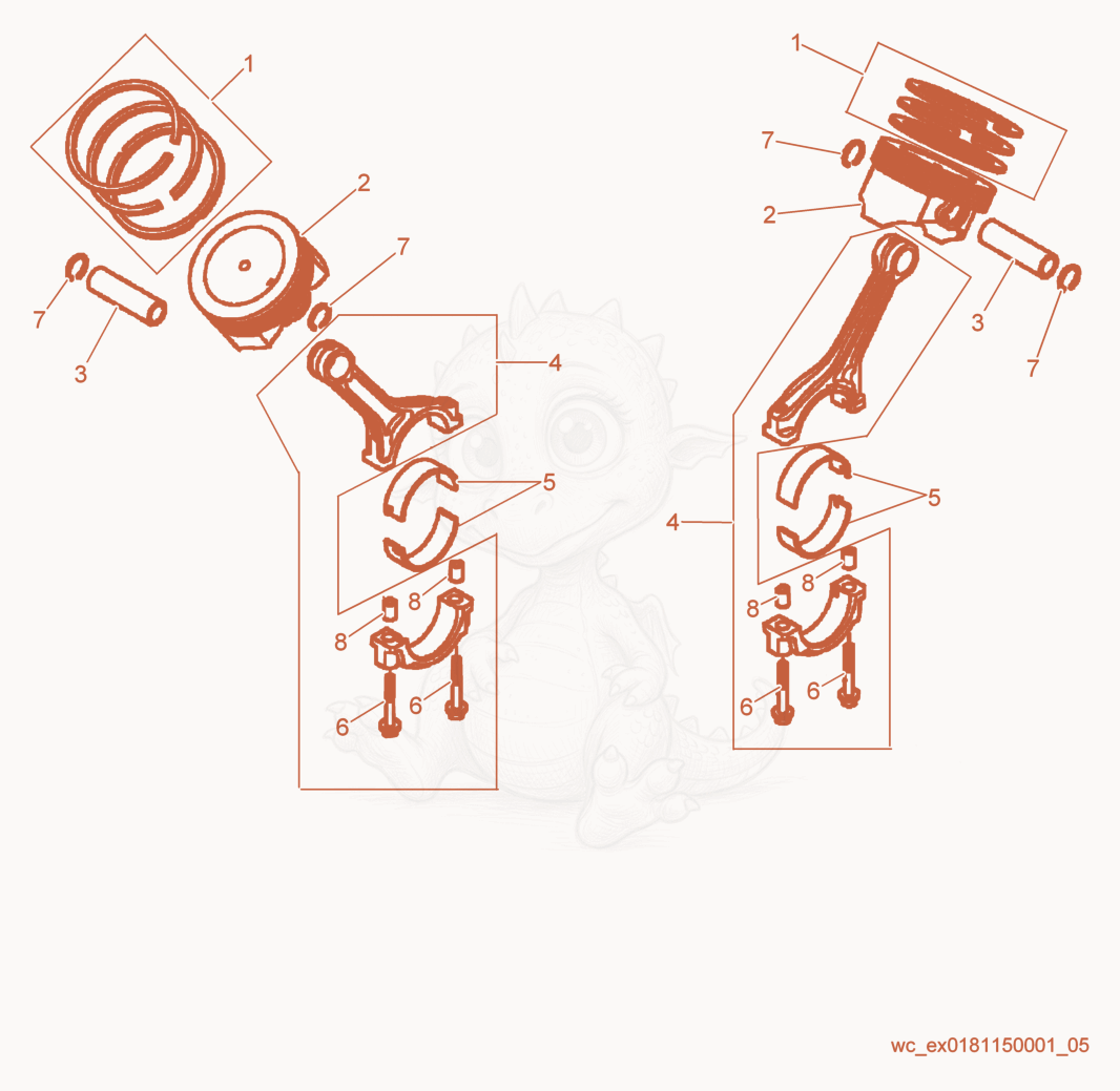 Exploded parts diagram of the Piston of a Wacker Neuson CRT36-26A, with numbered balloons