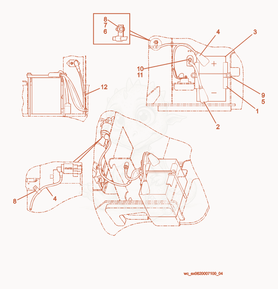 Exploded parts diagram of the Battery of a Wacker Neuson RD27-120, with numbered balloons