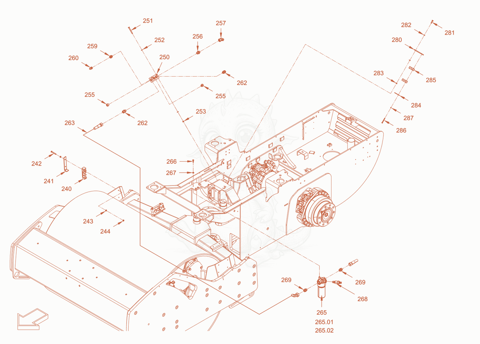 Exploded parts diagram of the advance drive of a Wacker Neuson RC50DPFCAB, with numbered balloons