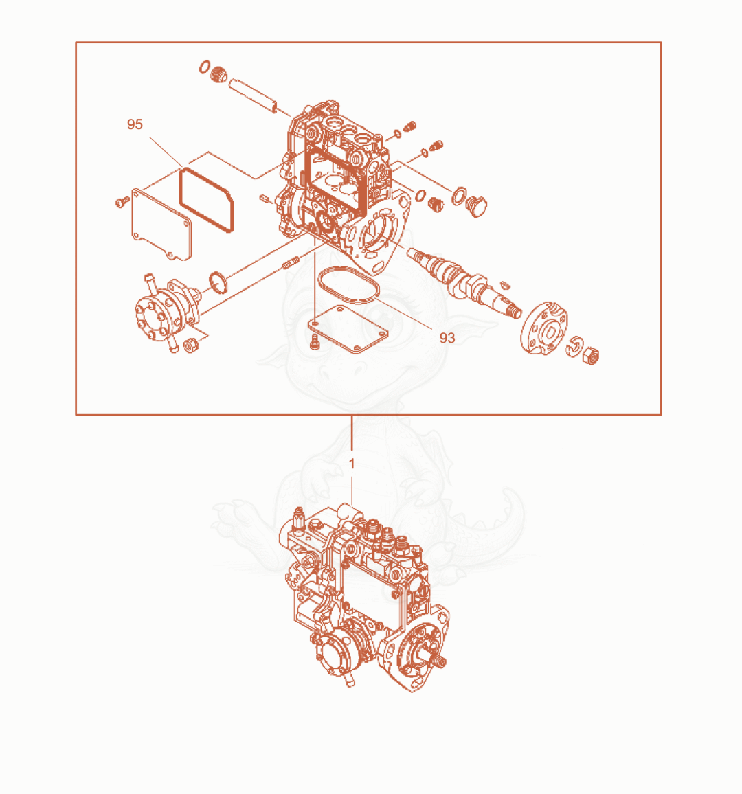 Exploded parts diagram of the Fuel injection pump of a Wacker Neuson PT6Y, with numbered balloons